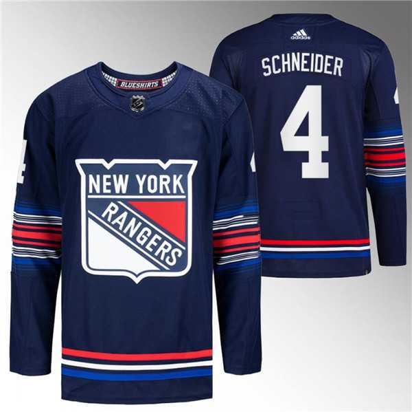 Men's New York Rangers #4 Braden Schneider Navy Stitched Jersey Dzhi